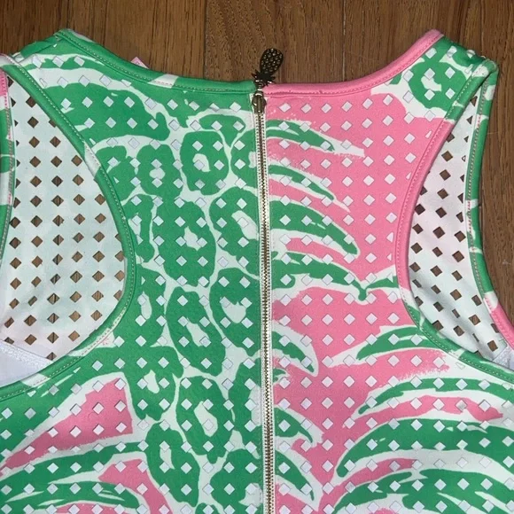 Lilly Pulitzer Perla Pink Laser Cut Scuba Shift Dress Pink and Green - Picture 9 of 13